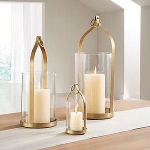 Modern Metal Candle Holder <b>Set</b> Gold Glass Hurricane <b>Lantern</b> Decorative Table Centerpiece Home Wedding Decor <b>Set</b> - Product Image 4