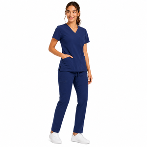 Tenue médicale pour femme en jersey de coton tricoté, personnalisable, couleur unie, haut à col en V et pantalon jogger, uniforme d'hôpital durable - Product Image 5
