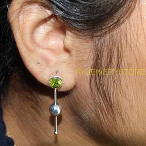 Natural Peridot Gemstone Drop <b>Dangle</b> <b>Earrings</b> 925 Sterling <b>Silver</b> Handmade Minimalist Long Bar <b>Earrings</b> for Women Gift Mom Her - Product Image 2