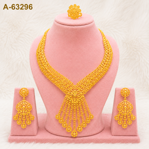 24K Gold Plated Traditional <b>Arabic</b> Bridal Necklace & Earrings Jewelry Set for Women – Luxury Wedding Party Jewelry A-63302 - Product Image 5