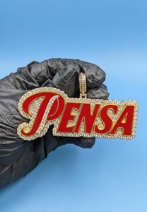 Colgante de letra Pensa de plata 925 chapado en oro de 18k con moissanita, estilo Iced Out, amuleto temático, joyería unisex de Hip Hop - Product Image 2