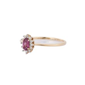 Bague de luxe en or jaune massif 14K rhodolite ovale à facettes pierre taillée en grappe de diamants pour les mariages et les fêtes - Product Image 2
