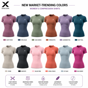 X Sports City Women's High-Stretch Compression <b>T</b>-<b>Shirt</b> Slim Fit Moisture-Wicking Breathable Quick-Dry Athletic Crew Neck Tee Gym - Product Image 4