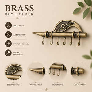 Vintage Brass Flute Design <b>Key</b> Holder <b>Wall</b> Mounted Decorative <b>Key</b> Rack with 6 <b>Hooks</b> for Entryway Home Office Storage and Decor - Product Image 5