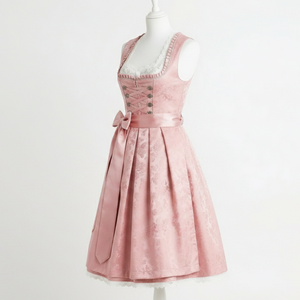 ชุดเดรส Dirndl สีชมพูสุดหรูสไตล์เยอรมันดั้งเดิมสำหรับเทศกาลอ็อกโทเบอร์เฟสต์ ผ้าแจ็คการ์ดลายดอกไม้ แต่งขอบด้วยลูกไม้ ผลิตตามสั่ง ขายส่ง - Product Image 4