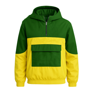 Veste coupe-vent de haute qualité pour femmes, contrastée jaune et verte, avec broderie de lettres grecques, capuche et logo personnalisé. - Product Image 1