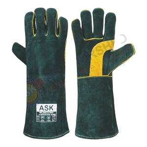 <b>Welding</b> <b>Gloves</b> Leather Heat Resistant Flame Retardant Blacksmith Splash Proof Leather Working <b>Gloves</b> Green - Product Image 1