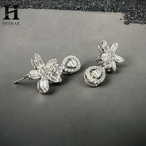 Custom Gold Baguette <b>Diamond</b> Floral Drop <b>Earrings</b> Teardrop Halo <b>Dangle</b> <b>Earrings</b> for Women - Product Image 2