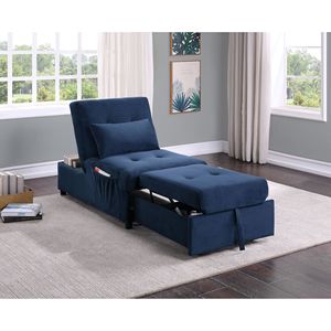 Panca contenitore moderna in velluto trapuntato blu scuro con funzione di sollevamento, divano letto in legno massello con meccanismo estraibile - 1 pz - Product Image 2