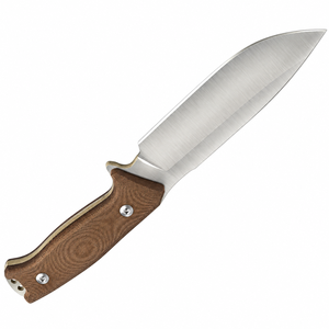 Couteaux de chasse d'extérieur à manche texturé marron avec lame large argentée, protège-doigts ergonomique et double trou pour lanière pour le camping - Product Image 1
