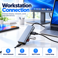Docking Station Aluminium Alloy USB-C 8-in-1 4K 60Hz USB Hub dengan RJ45 100W PD Pembaca Kartu SD TF untuk Laptop Tersedia