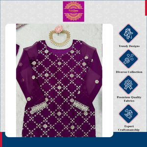 Kurti ample en faux georgette de qualité supérieure, aspect attrayant, pour occasions spéciales, mariage indien et pakistanais, travail de séquence de fils - Product Image 5