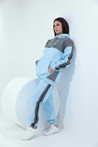 Ensemble de survêtement à capuche pour femme, manches longues, coupe ample, blocs de couleur, poches latérales, respirant, hiver, décontracté, polyester et coton - Product Image 3