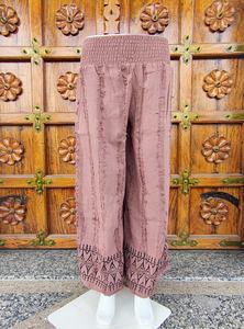 Pantalones Palazzo Boho de Algodón Crudo de Pierna Ancha para Mujer con Estampado Étnico y Cintura Alta Fruncida, Ideales para Verano y Playa, Estilo Urbano - Product Image 2