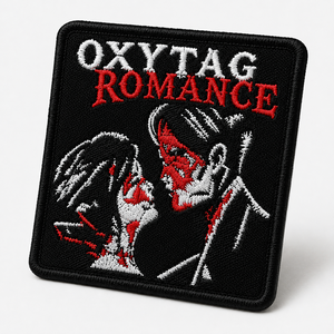 แพทช์ปักลาย Oxytag Romance รูปทรงสี่เหลี่ยม รีดติดผ้า ลายสีแดงขาว ราคาถูก รับผลิตตามแบบ OEM ราคาขายส่ง - Product Image 2
