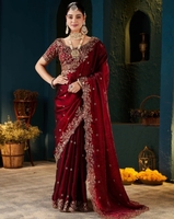 Sari indien traditionnel orné pour femme, style Bollywood, en mélange de soie, pour occasions de fête, réversible, séchage rapide
