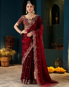 Sari indio adornado estilo Jimmy Jimmy Bollywood, mezcla de seda - Product Image 2