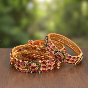 <b>Ruby</b> and Green American Diamond Studded Kada <b>Bracelet</b> 2*6 - Product Image 3