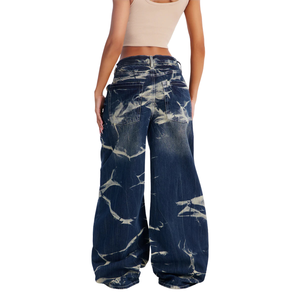 Jean en denim taille mi-haute pour femme, coupe large, bleu foncé délavé, style décontracté, coupe droite, nouvelle mode streetwear, pour le quotidien - Product Image 2