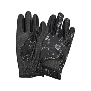 Gants d'équitation en cuir noir avec tissu floral pour femmes, gants d'équitation à doigts entiers, nouveau style élégant, gants d'équitation d'hiver - Product Image 1