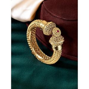 24K Gold Plated Alloy Bangles <b>Ruby</b> Stone Geometric Pattern Women's Wedding Jewelry Classic Style Third Party Certified Claw Set - Product Image 3
