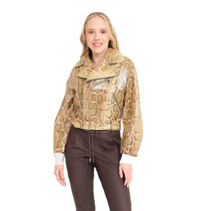 Chaqueta de cuero de motorista de piel de oveja de invierno para mujer, cierre de cremallera genuina, a prueba de viento, transpirable, tela de Animal en relieve, venta al por mayor - Product Image 6