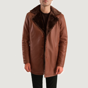 Professional Manufacturer <b>Men's</b> <b>Long</b> Sleeve Leather Trench Coat Covered Button Closure Breathable Eco-Friendly Outerwear OEM - Product Image 5