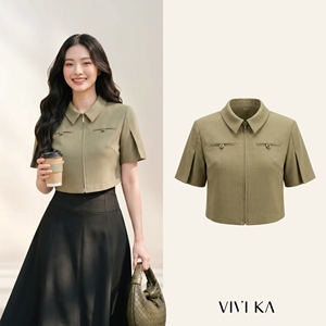 Blusa Elegante para Mujer, Color Oliva, Cierre Frontal con Cremallera, Estilo Oficina, Casual de Negocios, Cómoda, Tipo Croptop, ODM OEM LEX - Product Image 1