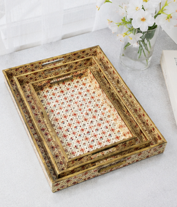MDF Enamel Floral Serving Tray Handmade Indian <b>Decorative</b> Rectangular Tray for Home Hotel Restaurant Wedding Wholesale - Product Image 2
