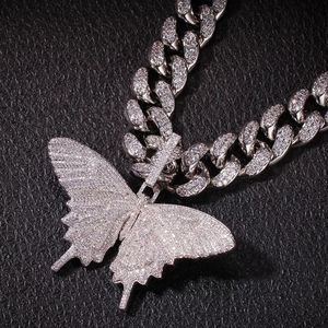 Collar con Colgante de Mariposa de Moissanita, Chapado en Oro sobre Plata, Joyería Hip Hop Rosa, Cadena de Moda Unisex para Fiestas - Product Image 3