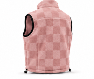 Best Selling <b>Men's</b> Checkered Sherpa Fleece Vest <b>Pink</b> Jacquard Grid Stand Collar Sleeveless Jacket Thermal Outdoor <b>Waistcoat</b> OEM - Product Image 6