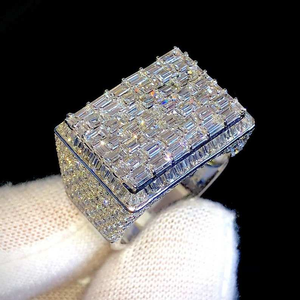 Bague de luxe en moissanite baguette sertie de pierres, en argent sterling, pour homme, style hip-hop, bijou de mode affirmé - Product Image 2