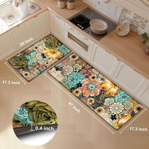Juego de 2 Tapetes de Cocina Boho Florales, Alfombras Antifatiga con Espuma Viscoelástica, Antideslizantes, Impermeables, Cómodas y Acolchadas - Product Image 3