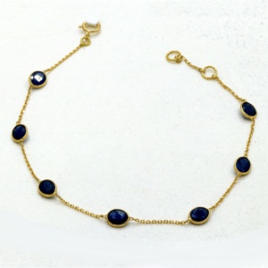 Pulsera Minimalista de Oro Amarillo Sólido de 18k con Zafiro Azul Natural, Joyería de Moda, Regalo para Fiestas, Venta al por Mayor - Product Image 1