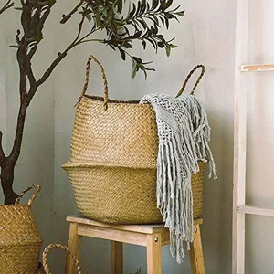 Woven Seagrass Belly <b>Basket</b> for Storage Plant Pot <b>Laundry</b> and Grocery <b>Basket</b> with Handle Wholesale Export from Vietnam Factory - Product Image 3