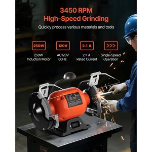 Smerigliatrice da banco monovelocità ad alta velocità da 6 pollici, 3450 RPM, 250W, 2.1A, con motore a induzione, grana 36/60, per una molatura efficiente - Product Image 2