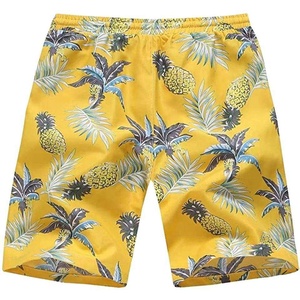 Men's Yellow Pineapple Print Quick Dry Beach Shorts Casual Drawstring Swim Short Length Mid Waist Polyester AI-BS-202 - Product Image 6