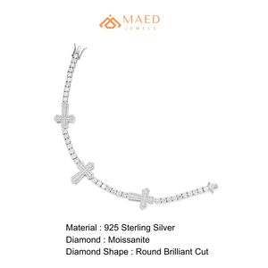 Pulsera de lujo de moissanita con cruz, pulsera de tenis plateada de diseñador, pulsera de fe, joyería hip hop, pulsera de cadena fina - Product Image 6