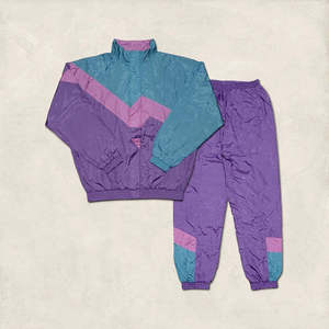 Custom Vintage 90s <b>Retro</b> Color Block Hooded Casual Windbreaker <b>Tracksuit</b> Set Unisex Oversized Lightweight Jogging Streetwear - Product Image 1