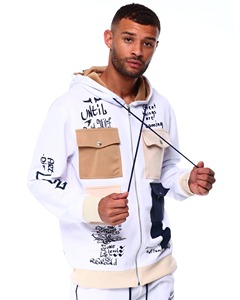 Conjuntos Deportivos para Hombre, Estilo Urbano, Sudadera Blanca con Capucha, Cierre de Cremallera, Mangas Largas, Bolsillos y Estampado, Corte Holgado, Ropa Casual - Product Image 3
