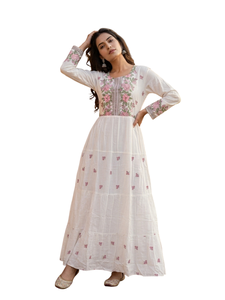 Embroidered Tiered <b>Maxi</b> Dress Long Sleeve A-line Casual Dress Floral Embroidery Women Party Wear - Product Image 3