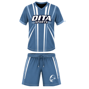 Conjunto de Camiseta y Pantalones Cortos de Rugby Azul Acero y Blanco, Cuello en V, Uniforme de Equipo, Transpirable, Ligero, Personalizable, Ropa Deportiva de Entrenamiento - Product Image 1