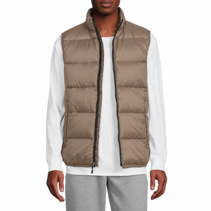 Gilet matelassé léger pour homme, col montant, kaki, sans manches, fermeture éclair, doudoune décontractée pour l'hiver - Product Image 1