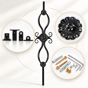 Rampe d'escalier en fer forgé sur mesure avec un travail de menuiserie élégant, une finition noire durable et un design décoratif raffiné pour les escaliers intérieurs - Product Image 3