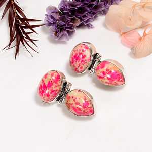 Pink Sea Sediment Jasper <b>Sterling</b> <b>Silver</b> <b>Stud</b> Earrings Handmade Wedding Gift Jewelry - Product Image 2