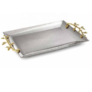 ถาดโลหะทรงวงรีทรงยาวทำจากทองเหลืองและสแตนเลสพร้อมหูจับทองคำเปลวถาดโลหะสำหรับงานเลี้ยงฉลองครบรอบแต่งงาน - Product Image 3