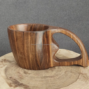 แก้วเบียร์ไม้เกรดสูงทำด้วยมือถ้วยไม้สีน้ำตาลย้อนยุคที่มีด้ามจับสำหรับชากาแฟ - Product Image 1