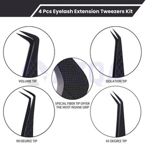 Kit de pinces professionnelles en acier inoxydable pour extensions de cils, 4 pièces, avec isolation de volume et pointes à 45 et 90 degrés - Product Image 2