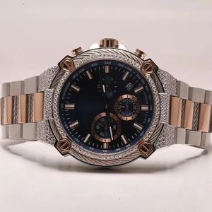 Luxury <b>diamond</b> wristwatch with round dark dial rose gold accents chronograph subdials sparkling bezel ornate bracelet elegant - Product Image 1