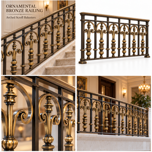 Rampe d'escalier en bronze à volutes cintrées pour hôtels de luxe, villas, escaliers et intérieurs architecturaux décoratifs - Product Image 5